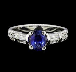 1.00 ctw Sapphire and Diamond Ring - 18KT White Gold