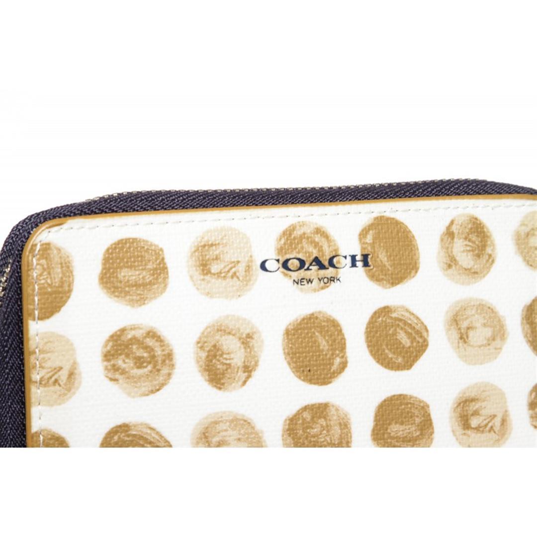 Coach White Beige Blue Canvas Leather Polka Dot Zipper Wallet