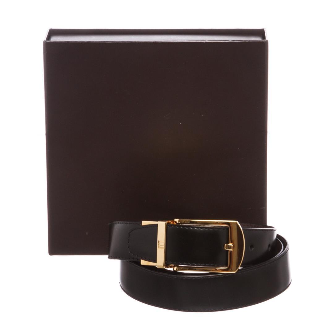 Dunhill Black Leather Gold Buckle Belt