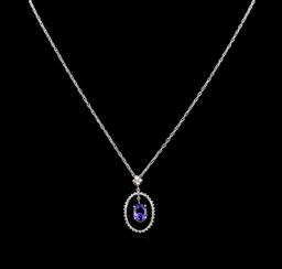 2.78 ctw Tanzanite and Diamond Pendant With Chain - 14KT White Gold
