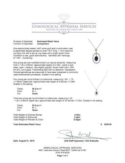 2.78 ctw Tanzanite and Diamond Pendant With Chain - 14KT White Gold