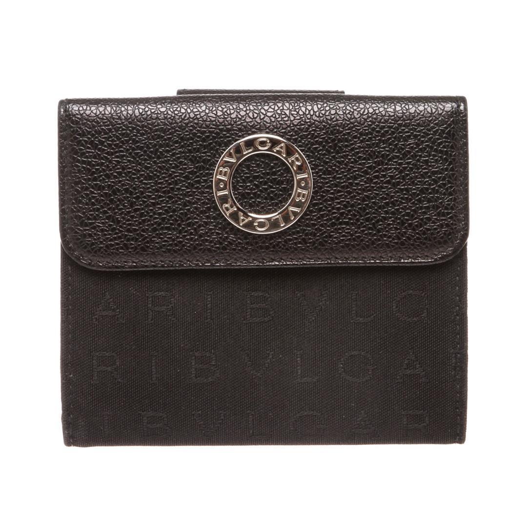 Bvlgari Black Canvas Leather Trim Snap Closure Small Wallet