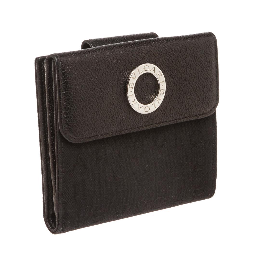 Bvlgari Black Canvas Leather Trim Snap Closure Small Wallet