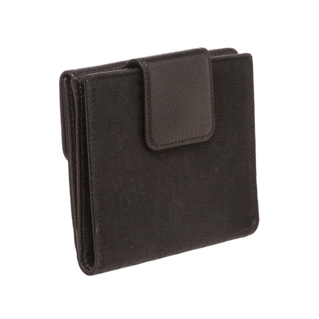 Bvlgari Black Canvas Leather Trim Snap Closure Small Wallet