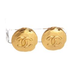 Chanel Gold Hammered CC Disk Clip On Vintage Earrings
