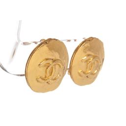 Chanel Gold Hammered CC Disk Clip On Vintage Earrings