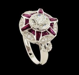 1.10 ctw Ruby and Diamond Ring - 18KT White Gold