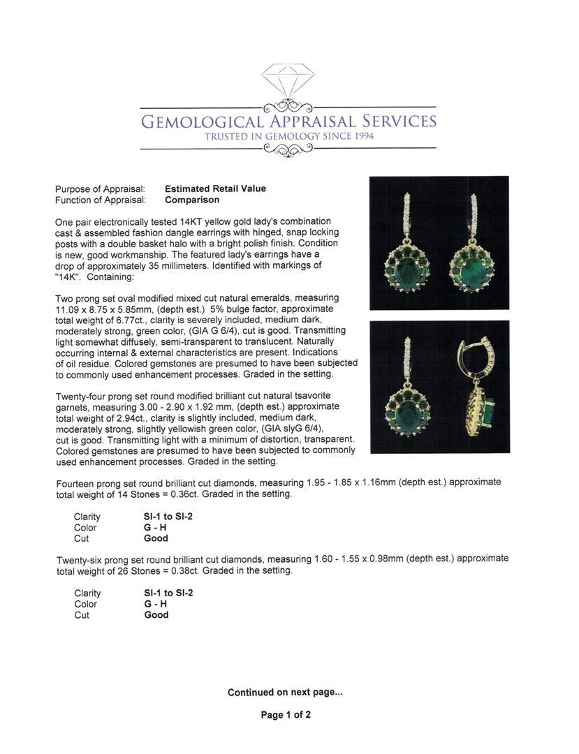 9.71 ctw Emerald and Diamond Earrings - 14KT Yellow Gold