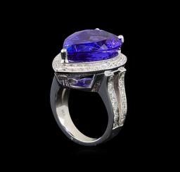 GIA Cert 13.42 ctw Tanzanite and Diamond Ring - 14KT White Gold