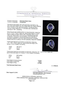 GIA Cert 13.42 ctw Tanzanite and Diamond Ring - 14KT White Gold