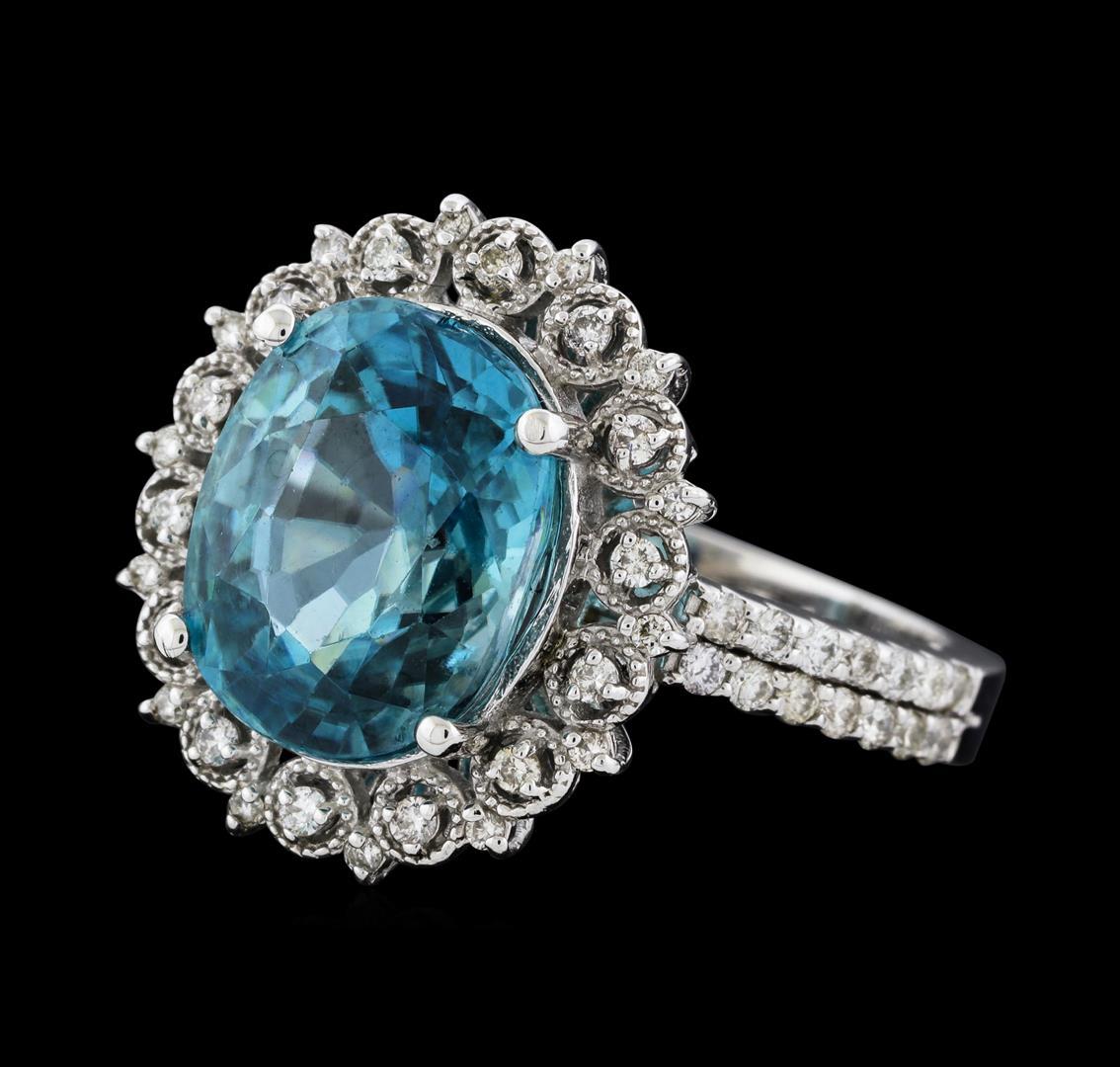 7.16 ctw Blue Zircon and Diamond Ring - 14KT White Gold