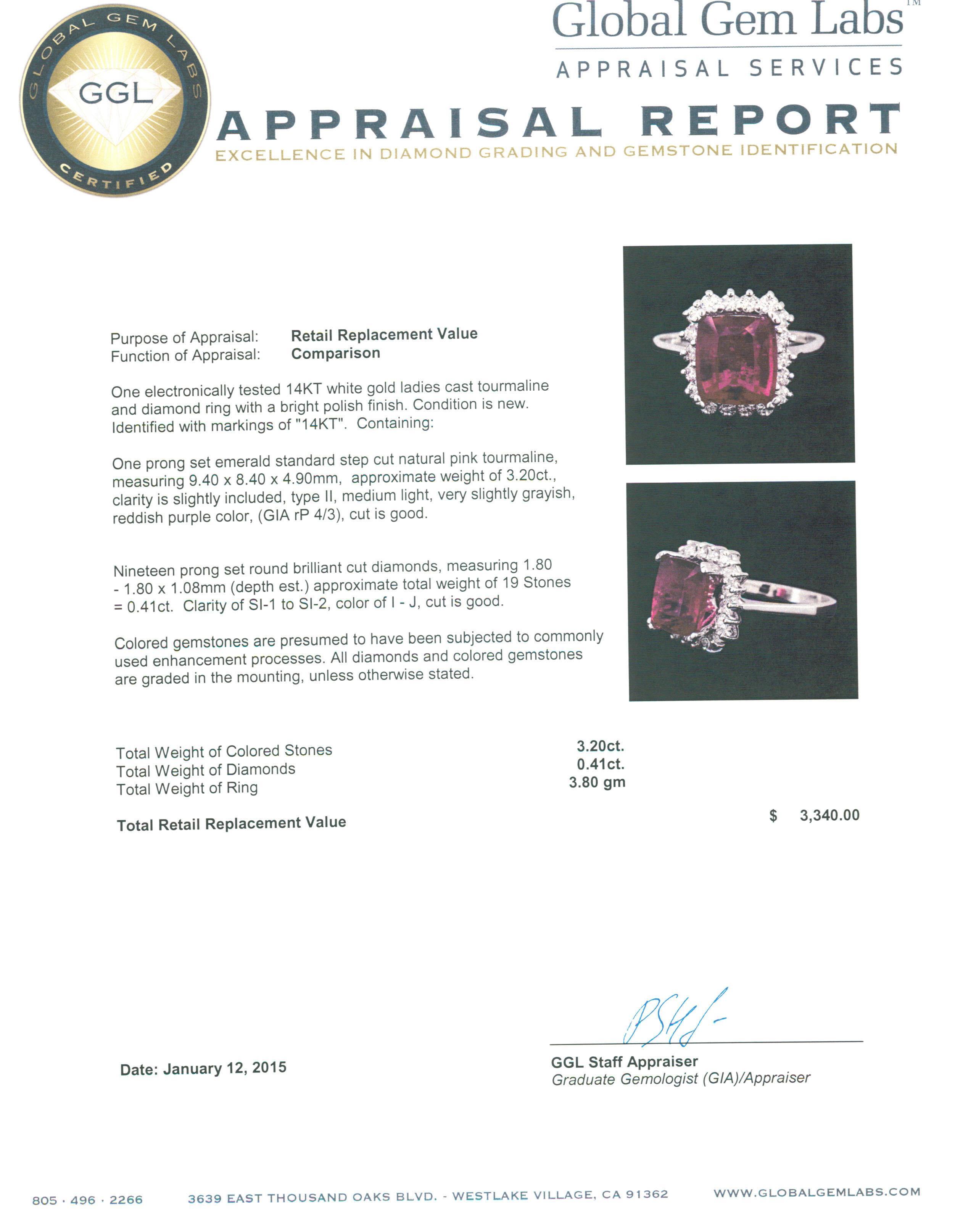 14KT White Gold 3.20 ctw Pink Tourmaline and Diamond Ring