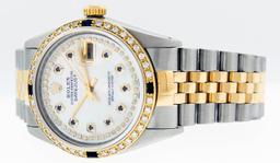 Rolex Mens 2 Tone 14K Mother Of Pearl Diamond & Sapphire Datejust Wristwatch