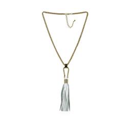 Leather Tassel Hook Pendant Necklace - Gold Plated