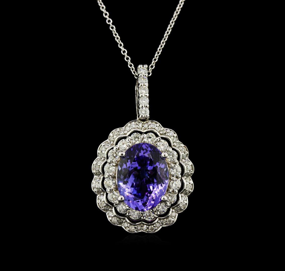 5.23 ctw Tanzanite and Diamond Pendant With Chain - 14KT White Gold