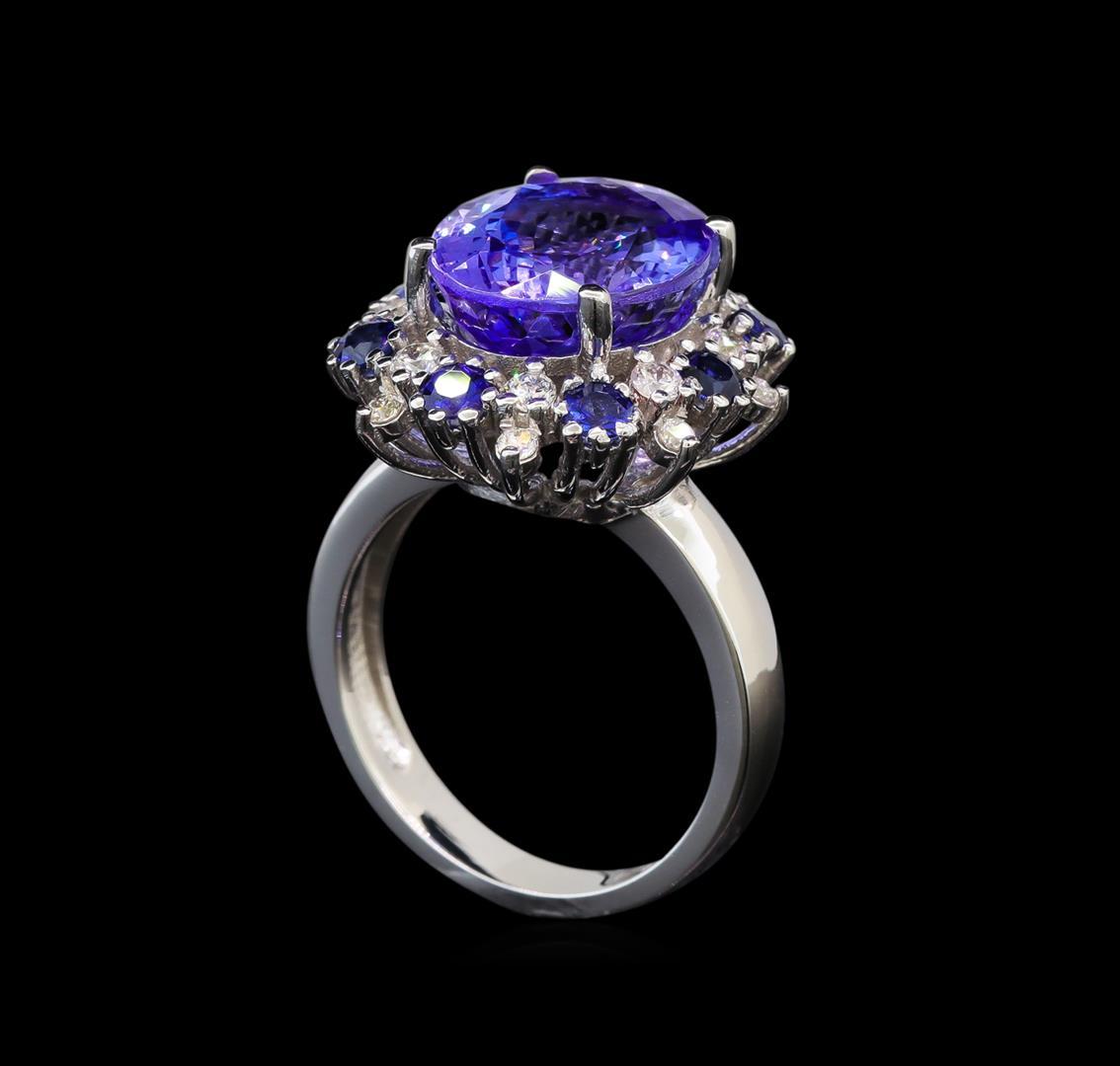 14KT White Gold 6.56 ctw Tanzanite, Sapphire and Diamond Ring