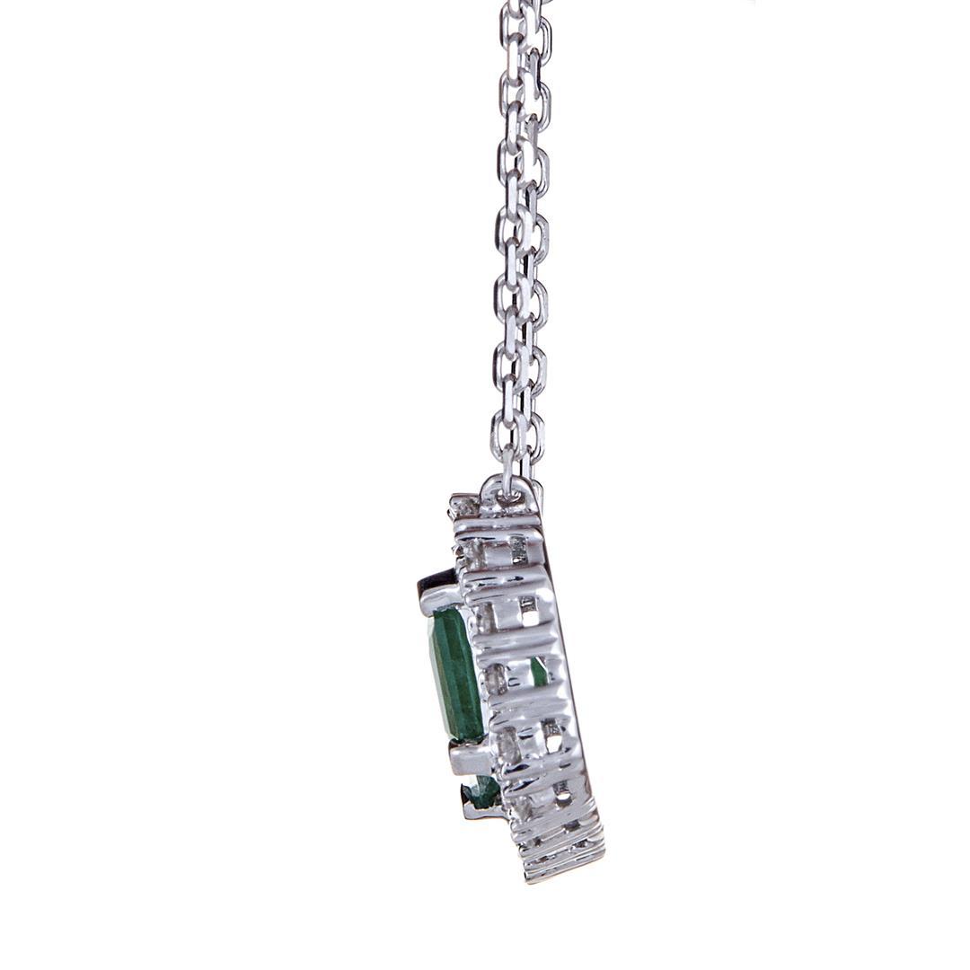 0.87 ctw Emerald and Diamond Necklace - 18KT White Gold