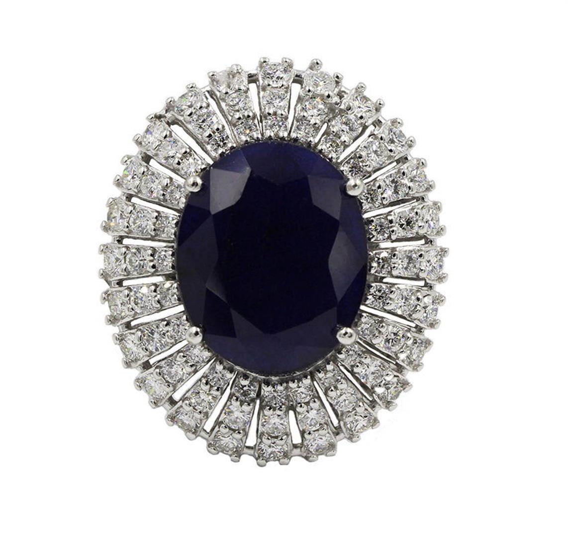 8.76 ctw Sapphire and Diamond Ring - 14KT White Gold