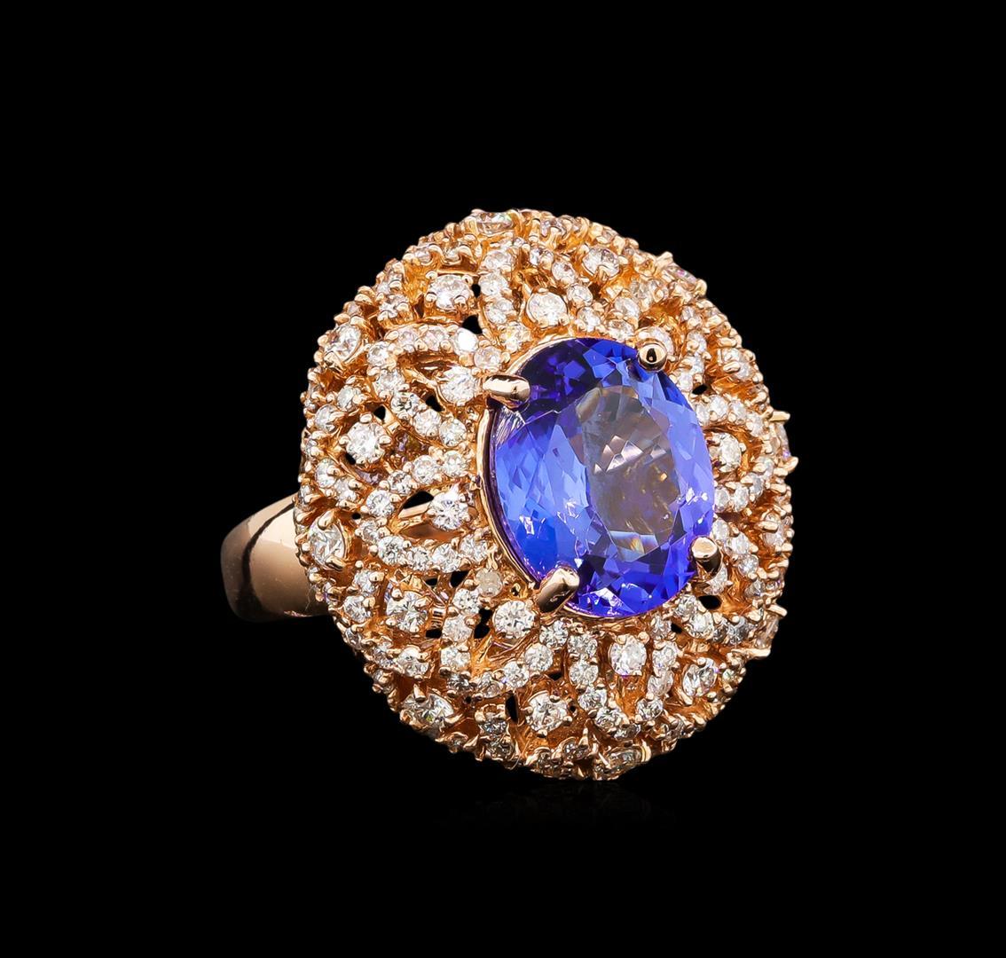 14KT Rose Gold 4.34 ctw Tanzanite and Diamond Ring