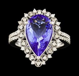 3.45 ctw Tanzanite and Diamond Ring - 14KT White Gold