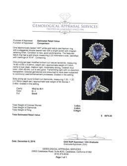 3.45 ctw Tanzanite and Diamond Ring - 14KT White Gold