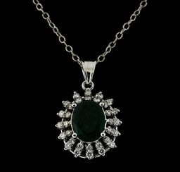 2.91 ctw Emerald and Diamond Pendant With Chain - 14KT White Gold