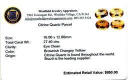 27.4 ctw Oval Cut Citrine Quartz Parcel