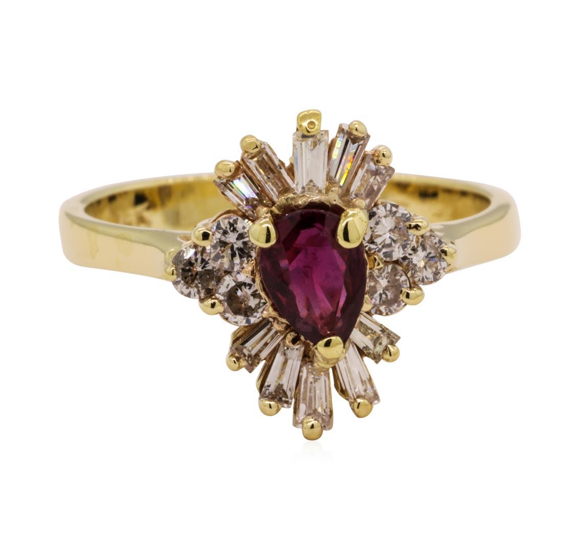 0.40 ctw Ruby and Diamond Ring - 14KT Yellow Gold