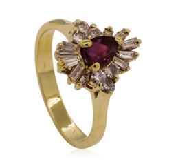 0.40 ctw Ruby and Diamond Ring - 14KT Yellow Gold