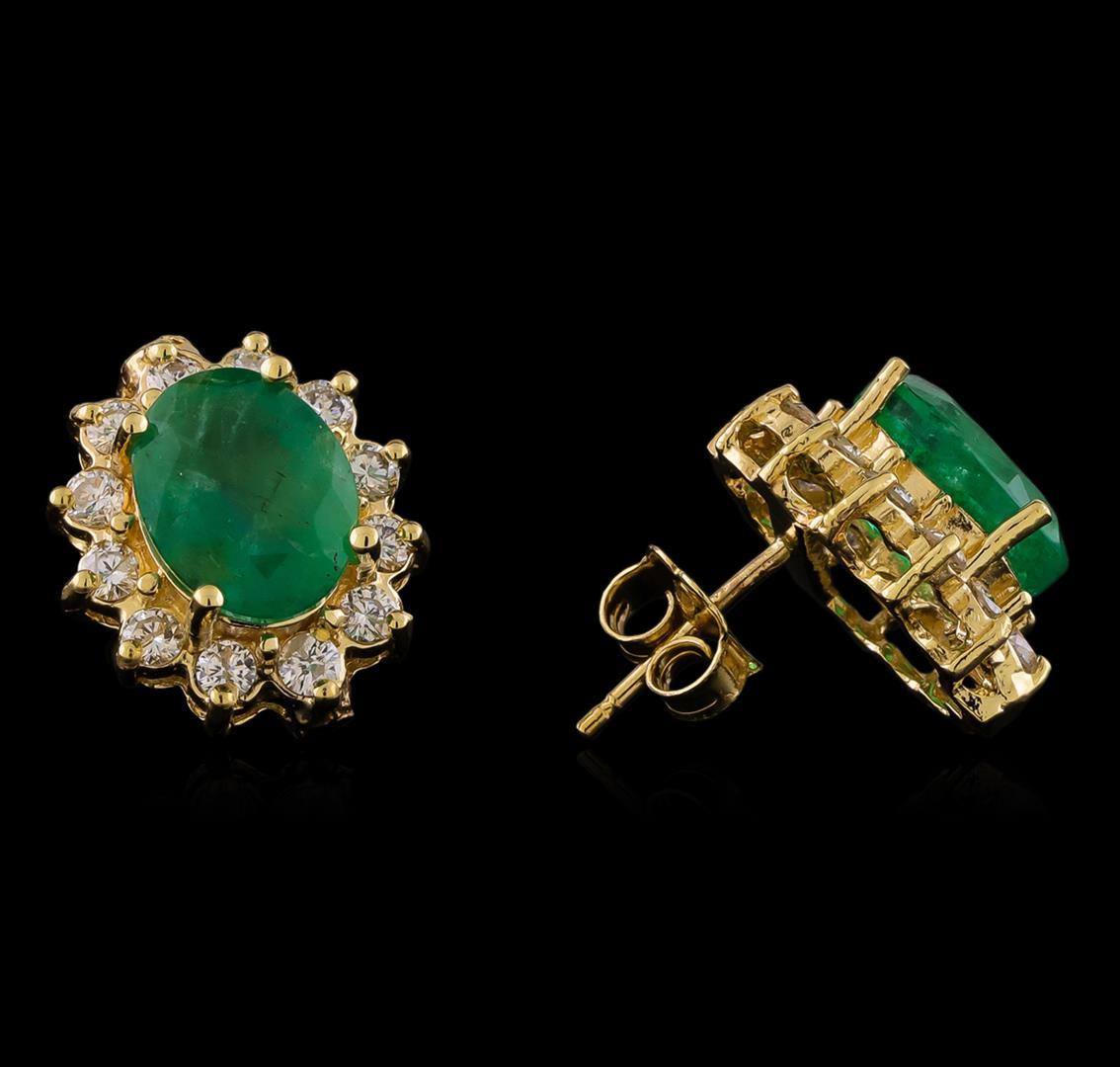 3.94 ctw Emerald and Diamond Earrings - 14KT Yellow Gold