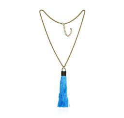 Silk Tassel Square Pendant Necklace - Gold Plated