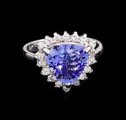 3.72 ctw Tanzanite and Diamond Ring - 14KT White Gold