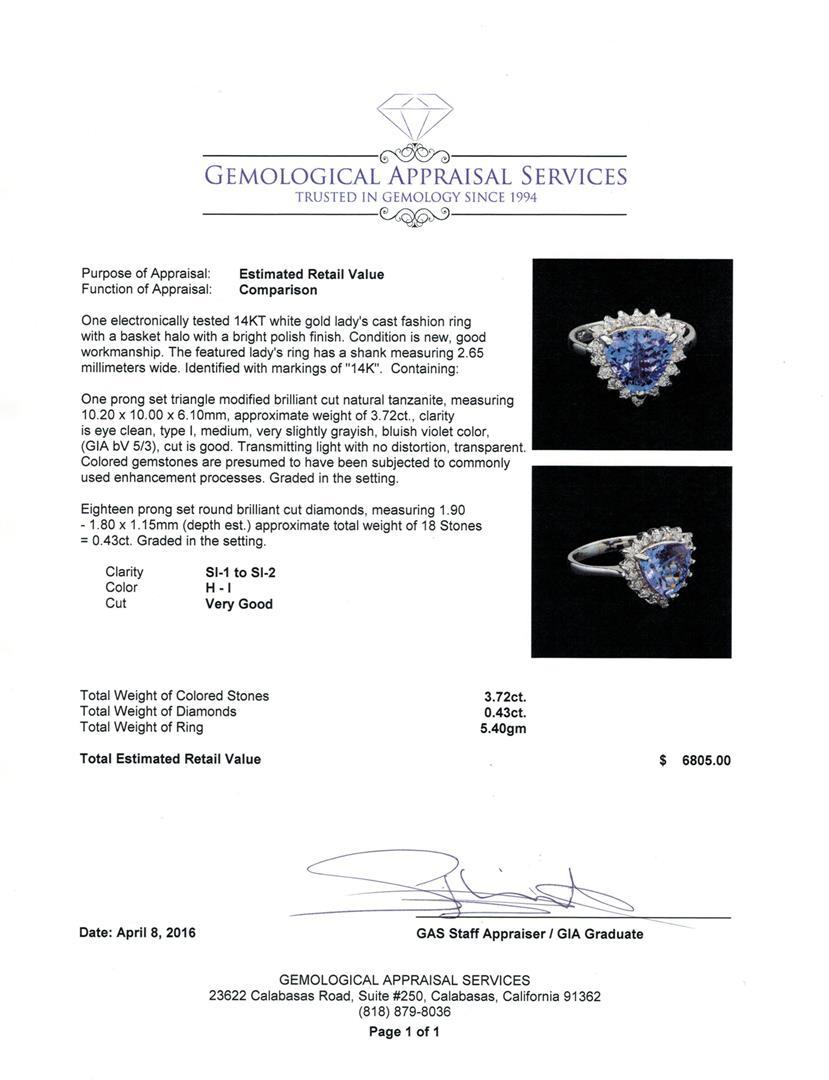 3.72 ctw Tanzanite and Diamond Ring - 14KT White Gold