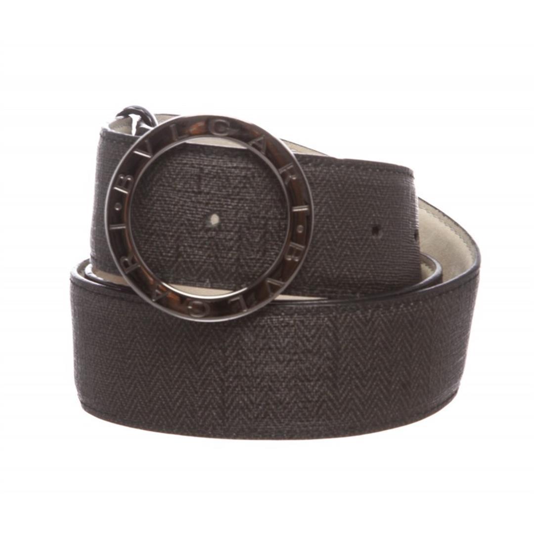 Bvlgari Black Gray Coated Canvas Leather Belt