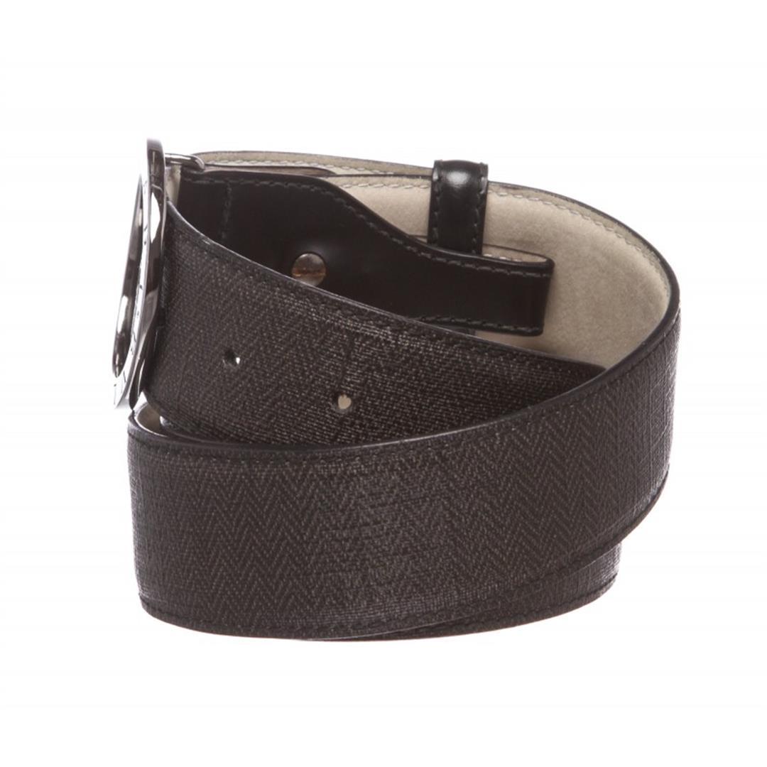 Bvlgari Black Gray Coated Canvas Leather Belt