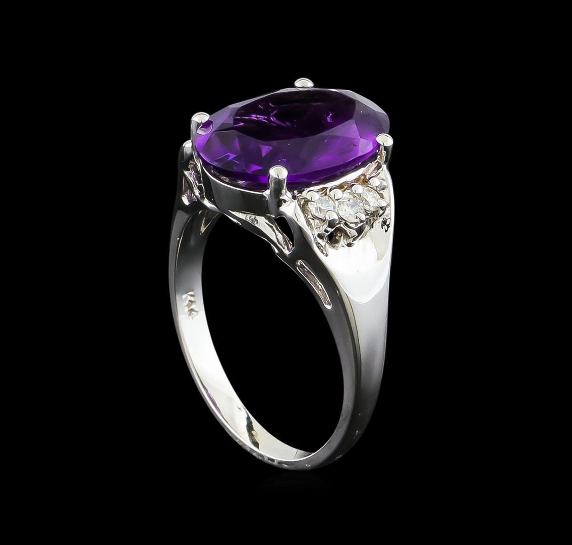 4.13 ctw Amethyst and Diamond Ring - 14KT White Gold