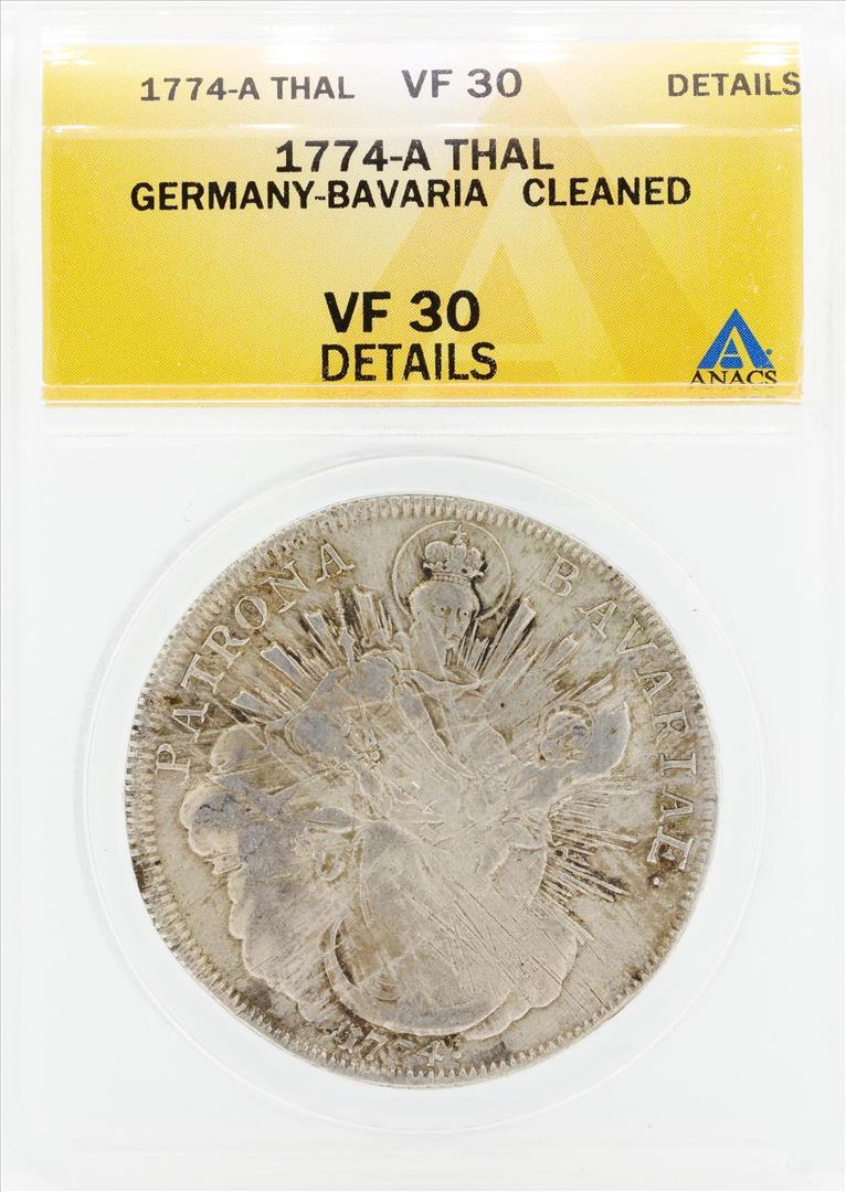 1774-A Thal Germany Bavaria Cleaned Coin ANACS VF30 Details