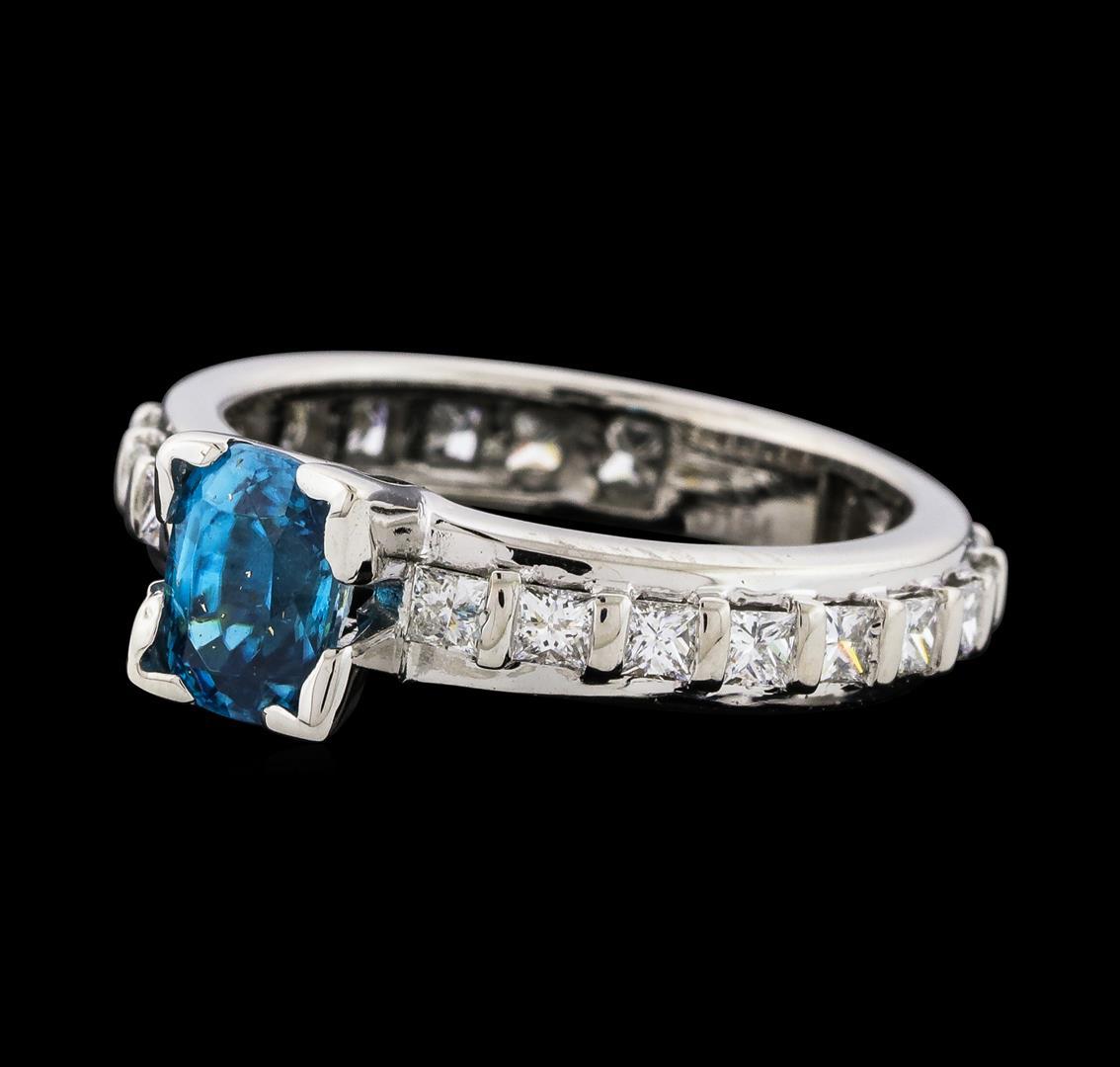 1.60 ctw Blue Zircon and Diamond Ring - 18KT White Gold