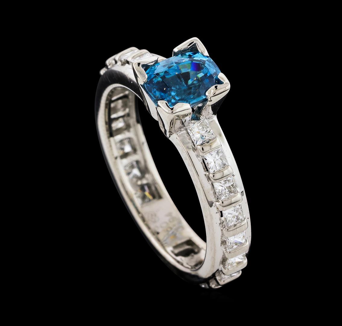 1.60 ctw Blue Zircon and Diamond Ring - 18KT White Gold