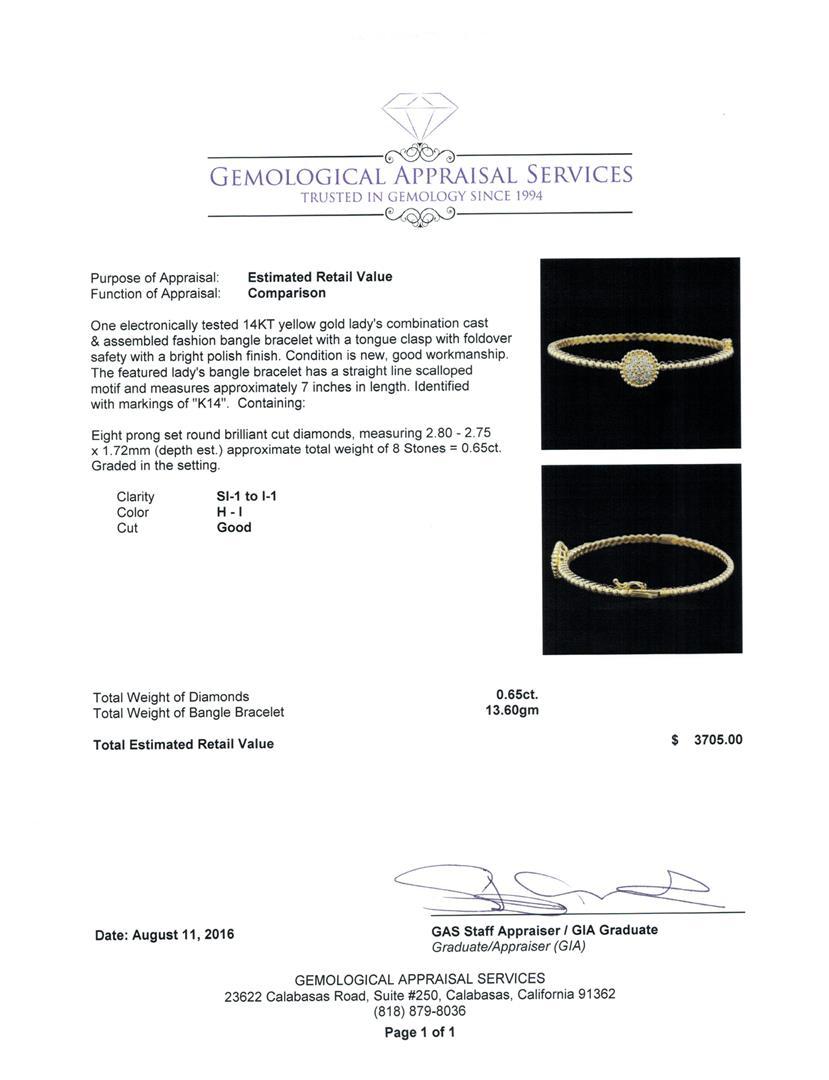 0.65 ctw Diamond Bangle Bracelet - 14KT Yellow Gold