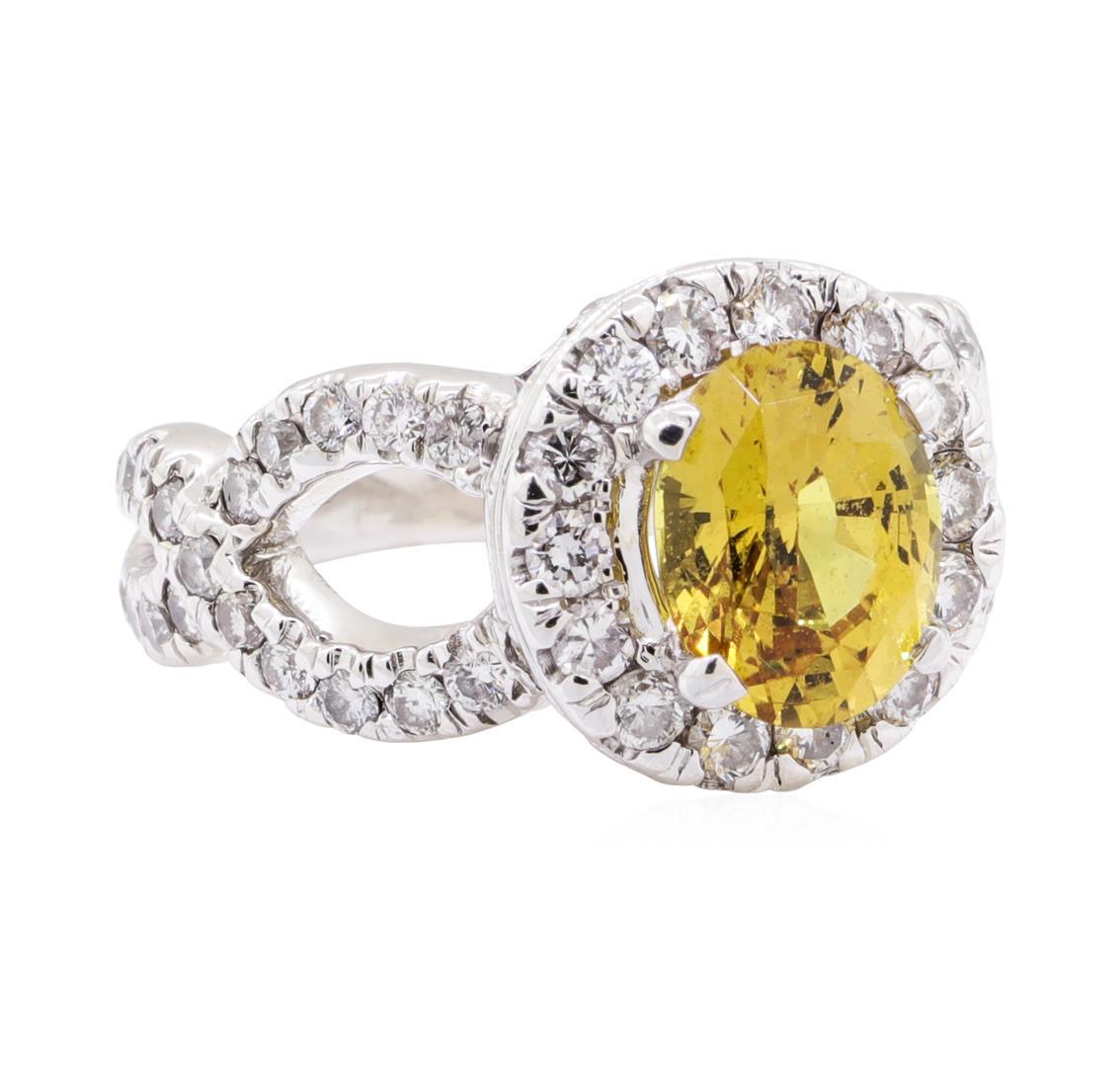 4.47 ctw Yellow Sapphire And Diamond Ring - 14KT White Gold