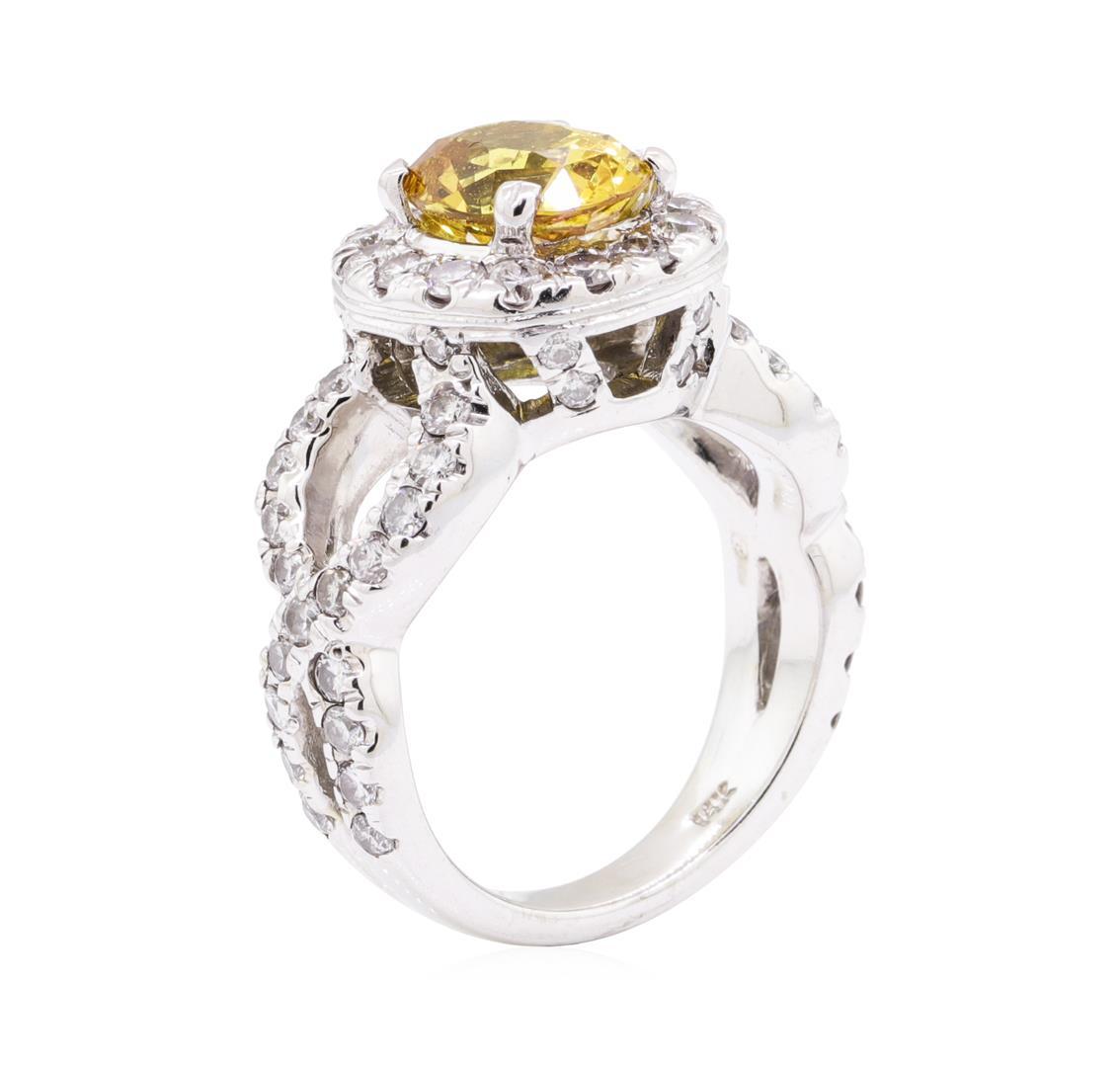 4.47 ctw Yellow Sapphire And Diamond Ring - 14KT White Gold