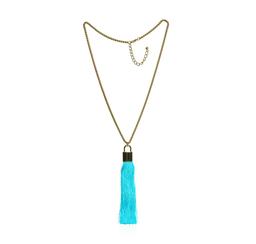 Silk Tassel Square Pendant Necklace - Gold Plated