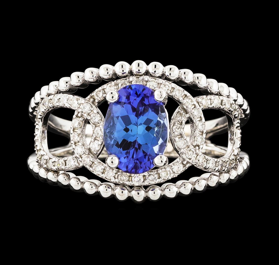 1.38 ctw Tanzanite and Diamond Ring - 14KT White Gold