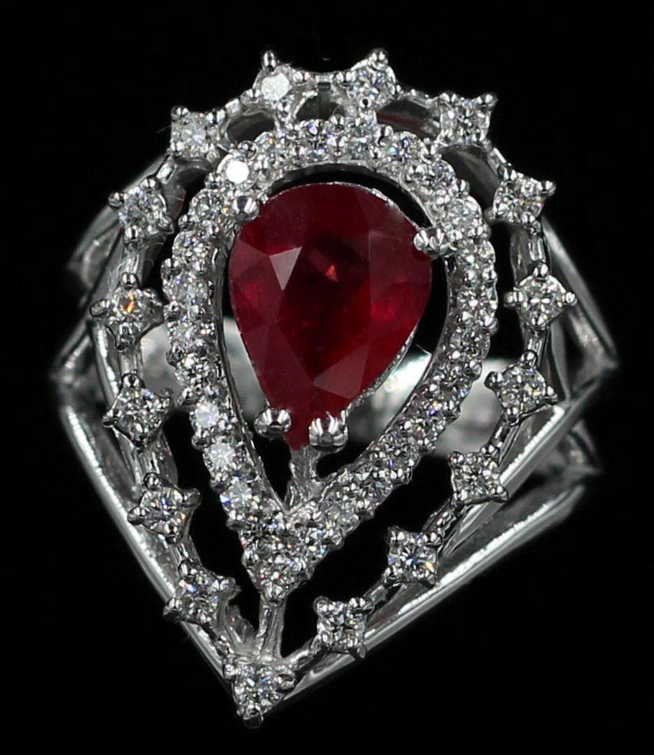 1.89 ctw Ruby and Diamond Ring - 14KT White Gold