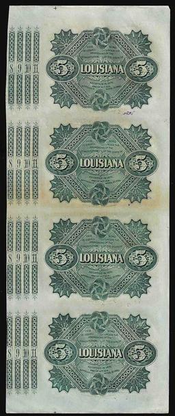 Uncut Sheet of (4) State of Louisiana Baby Bond Obsolete Notes