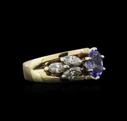 1.02 ctw Tanzanite and Diamond Ring - 14KT Yellow Gold