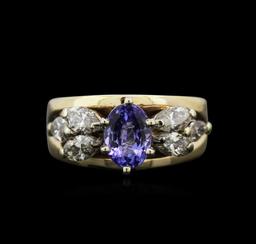 1.02 ctw Tanzanite and Diamond Ring - 14KT Yellow Gold