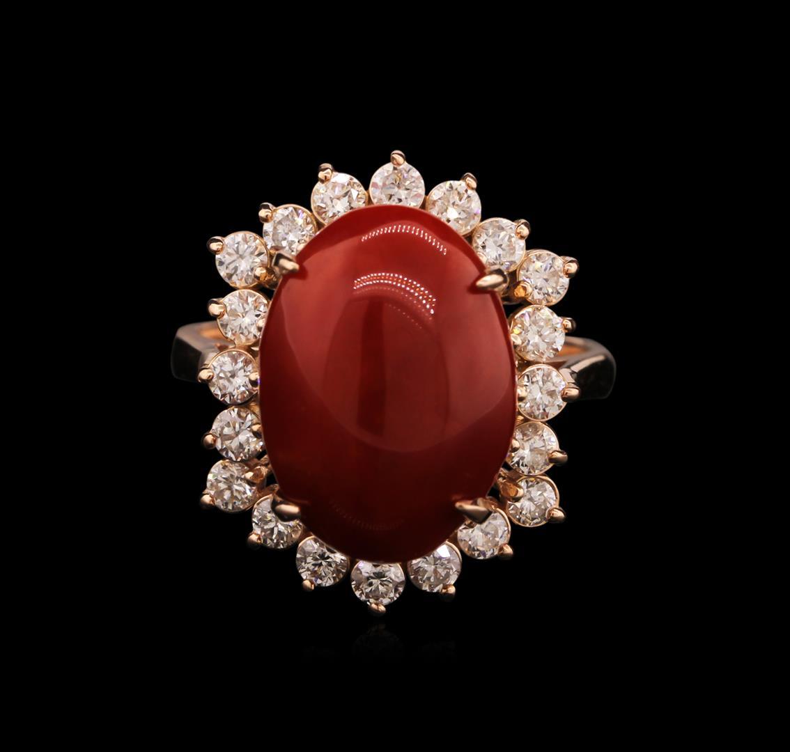 6.67 ctw Coral and Diamond Ring - 14KT Rose Gold