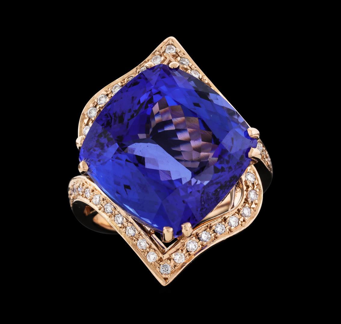 24.05 ctw Tanzanite and Diamond Ring - 14KT Rose Gold